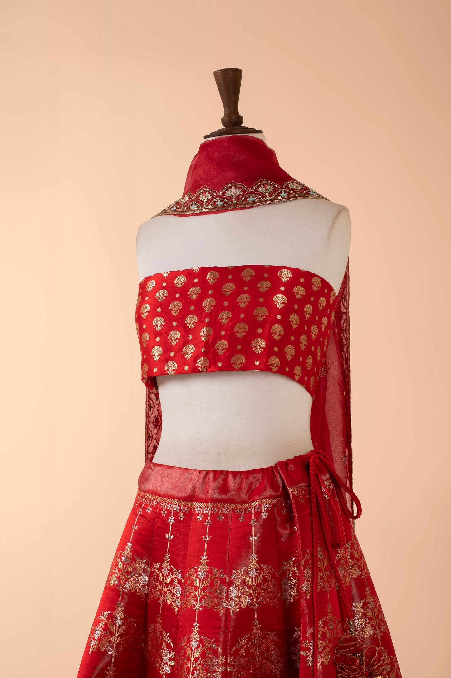 Handwoven Red Tissue Lehenga