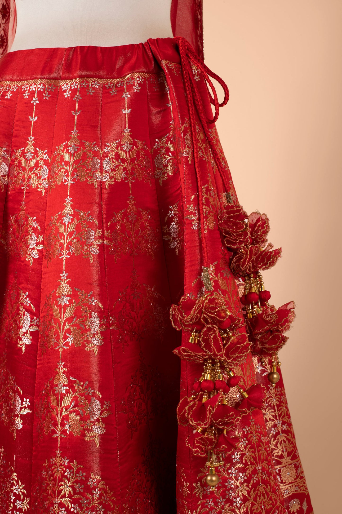 Handwoven Red Tissue Lehenga