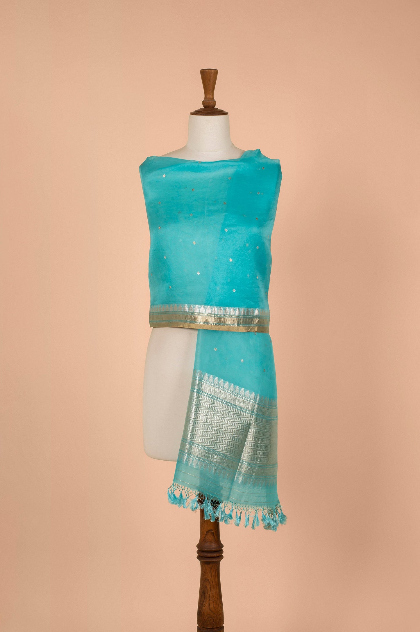 Handwoven Blue Organza Dupatta