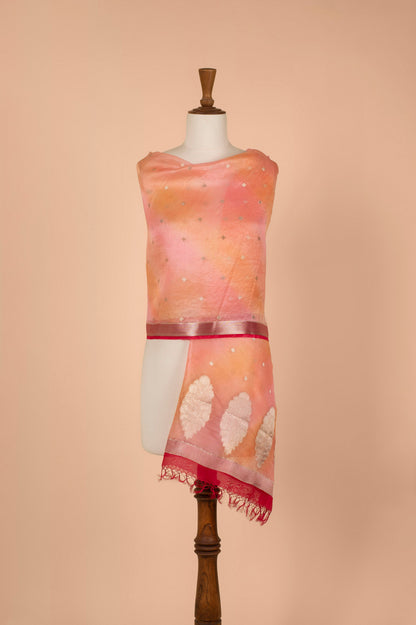 Handwoven Peach Organza Dupatta