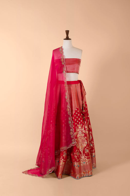 Handwoven Red Silk Lehenga