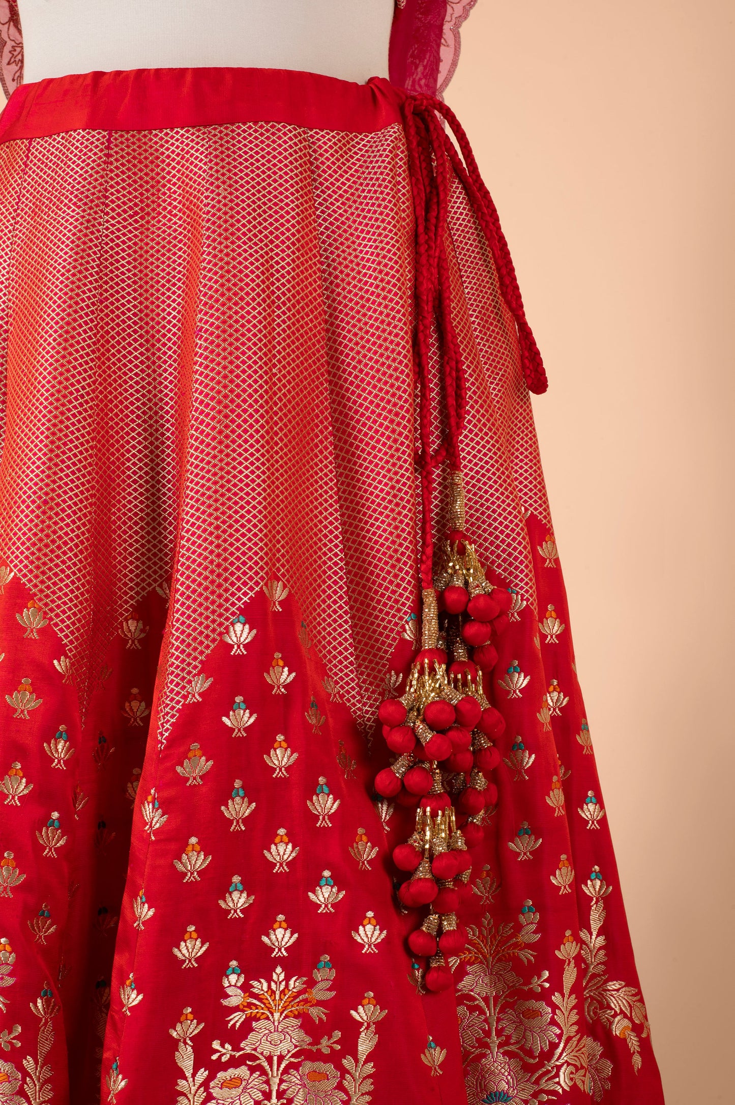 Handwoven Red Silk Lehenga