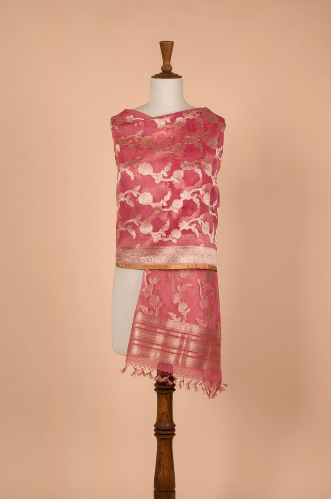 Handwoven Pink Organza Dupatta