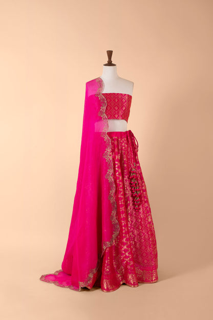 Handwoven Pink Silk Lehenga