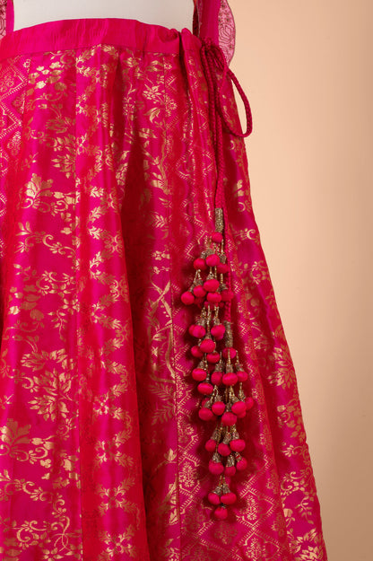 Handwoven Pink Silk Lehenga