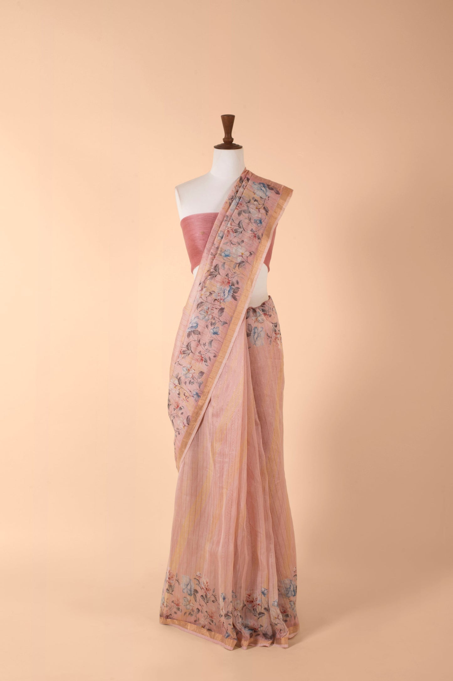 Handwoven Pink Chanderi Sari