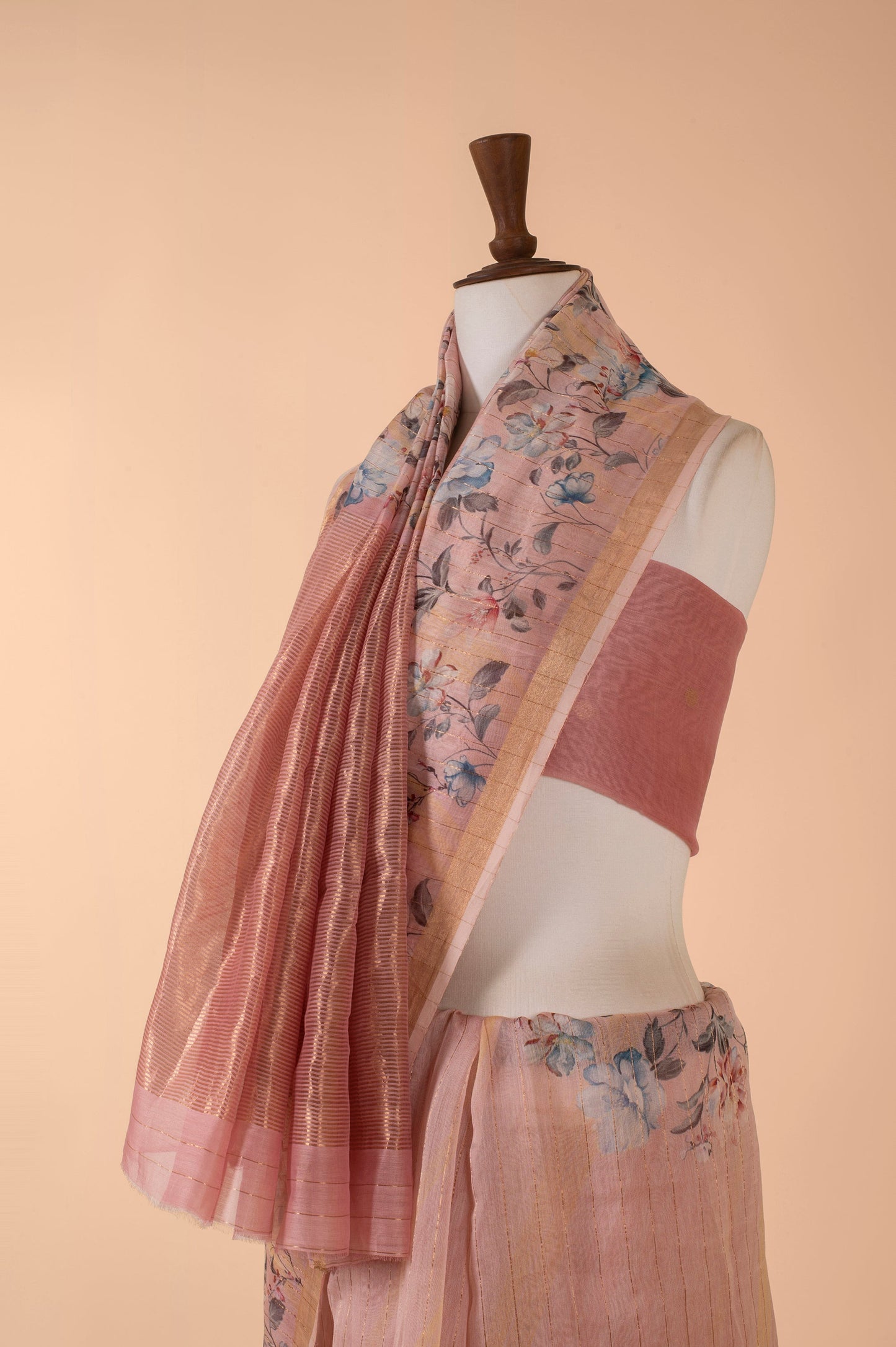 Handwoven Pink Chanderi Sari