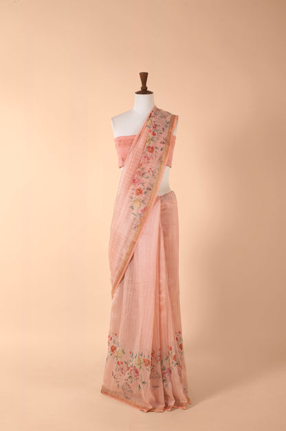 Handwoven Peach Chanderi Sari