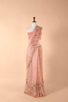 Handwoven Peach Chanderi Sari