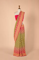 Handwoven Green and Pink Bandhani Sari