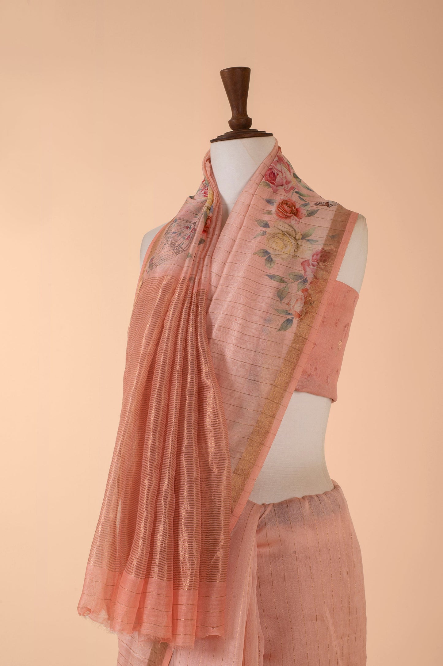 Handwoven Peach Chanderi Sari