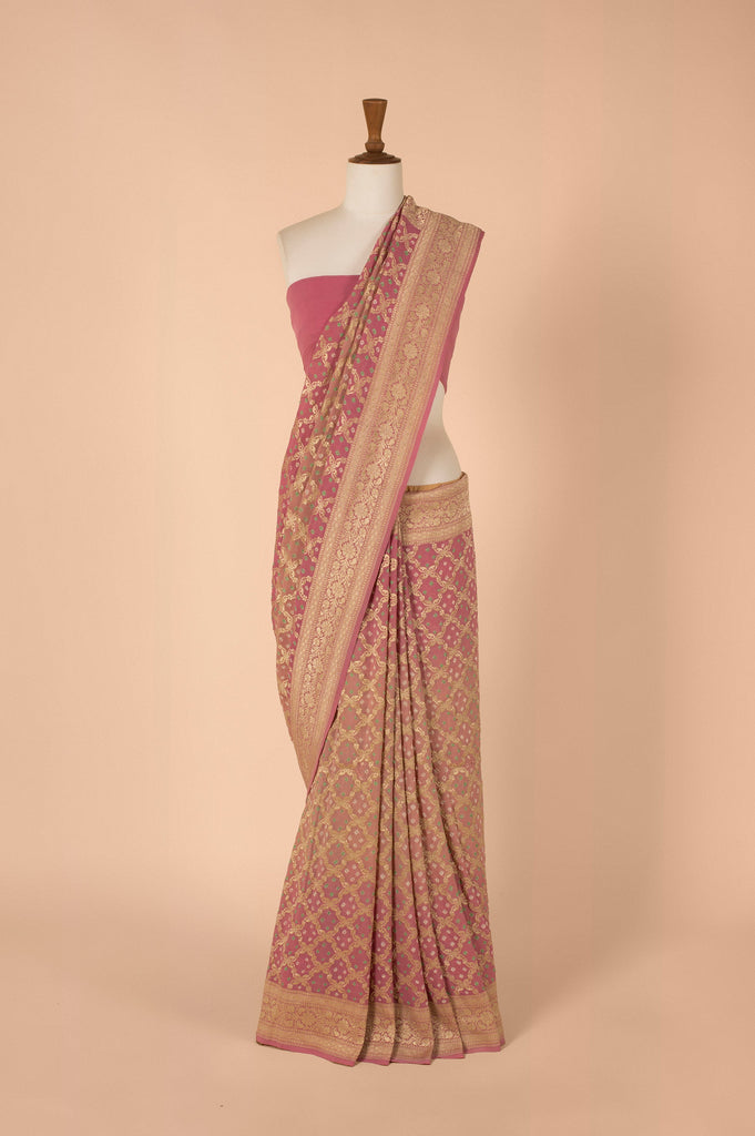 Handwoven Pink Bandhani Georgette Sari