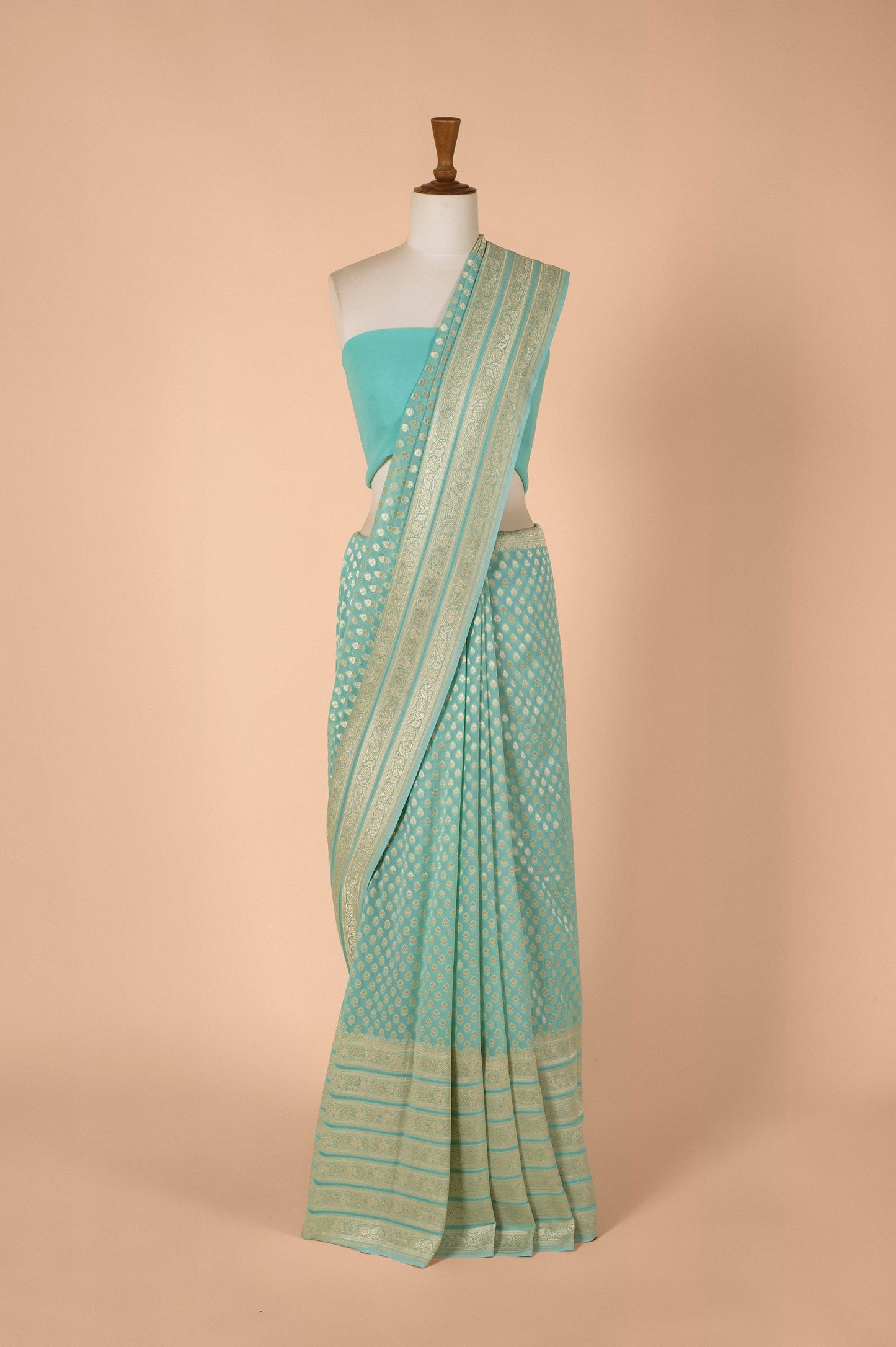 Handwoven Blue Georgette Sari