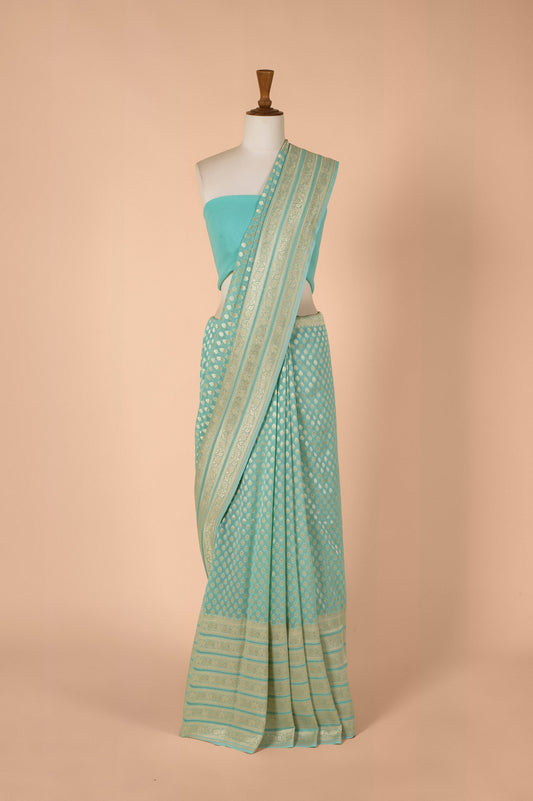 Handwoven Blue Georgette Sari