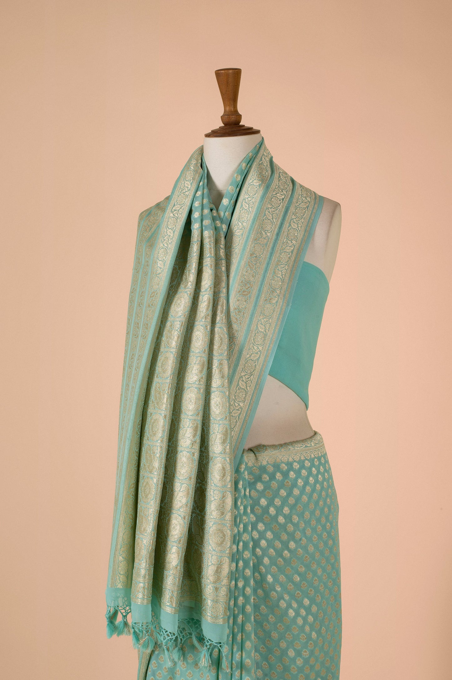 Handwoven Blue Georgette Sari