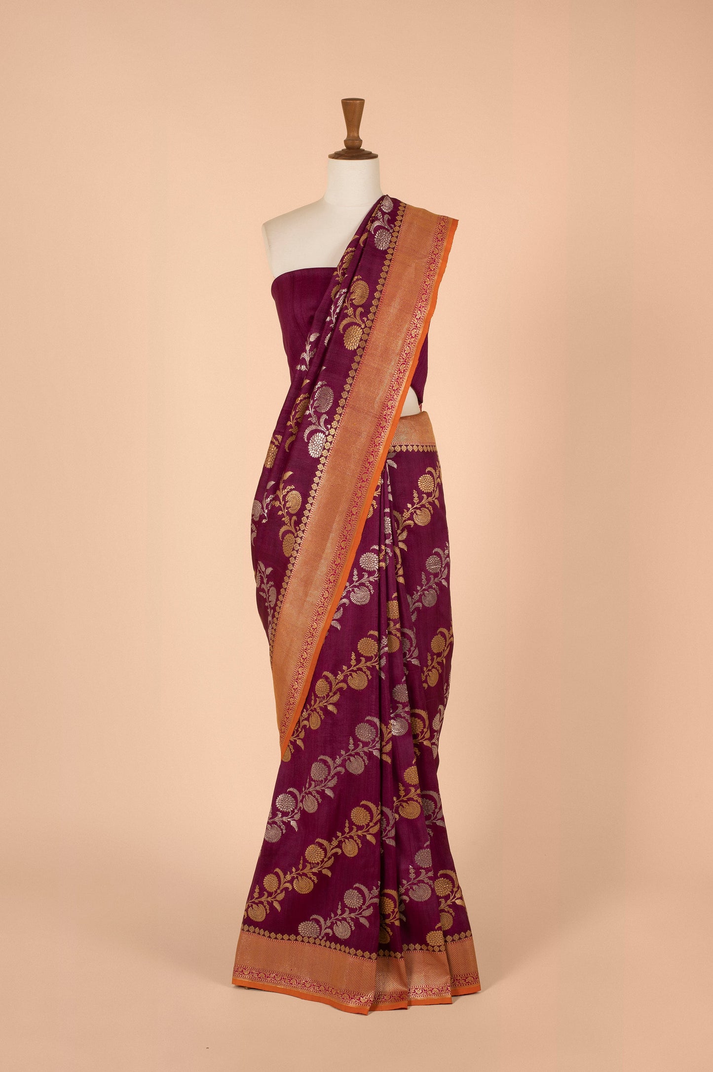 Handwoven Wine Tussar Silk Sari
