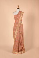 Handwoven Peach Tussar Silk Sari