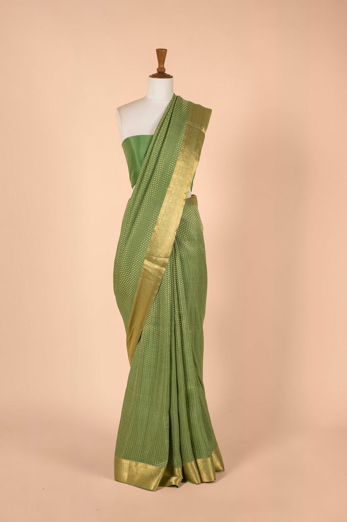 Handwoven Green Georgette Sari