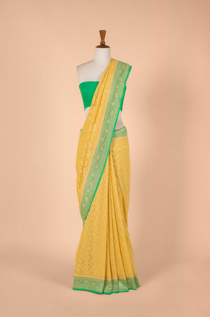 Handwoven Yellow Georgette Sari