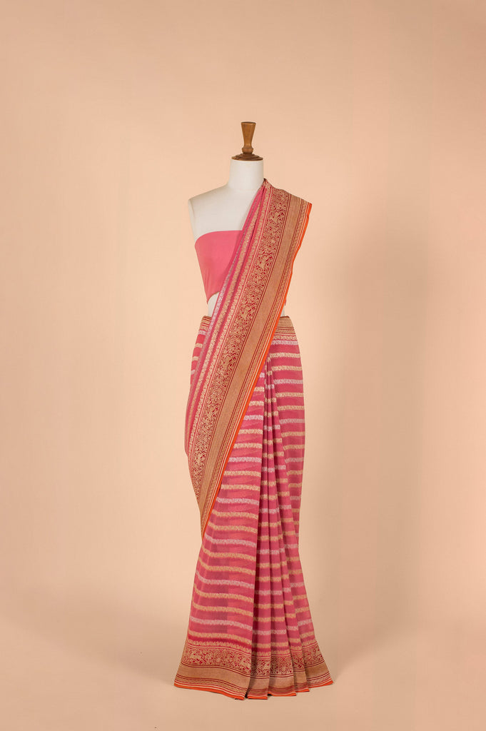Handwoven Pink Georgette Sari
