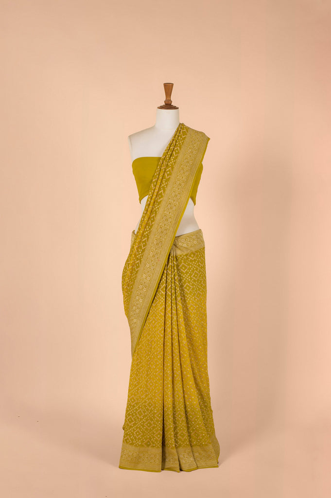 Handwoven Green Bandhani Sari
