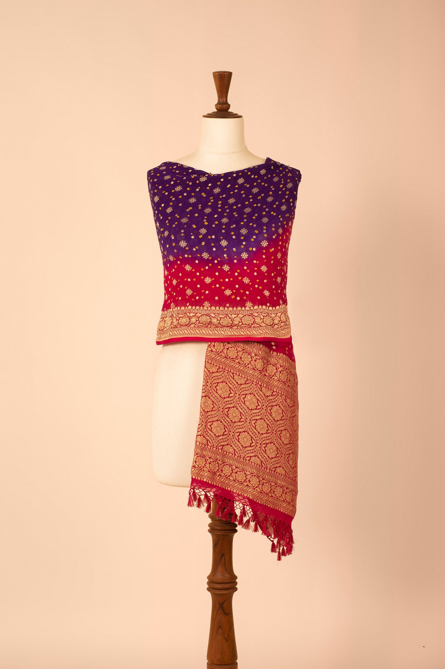 Handwoven Purple and Pink Georgette Bandhani Dupatta