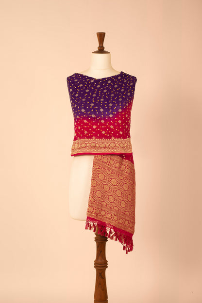 Handwoven Purple and Pink Georgette Bandhani Dupatta