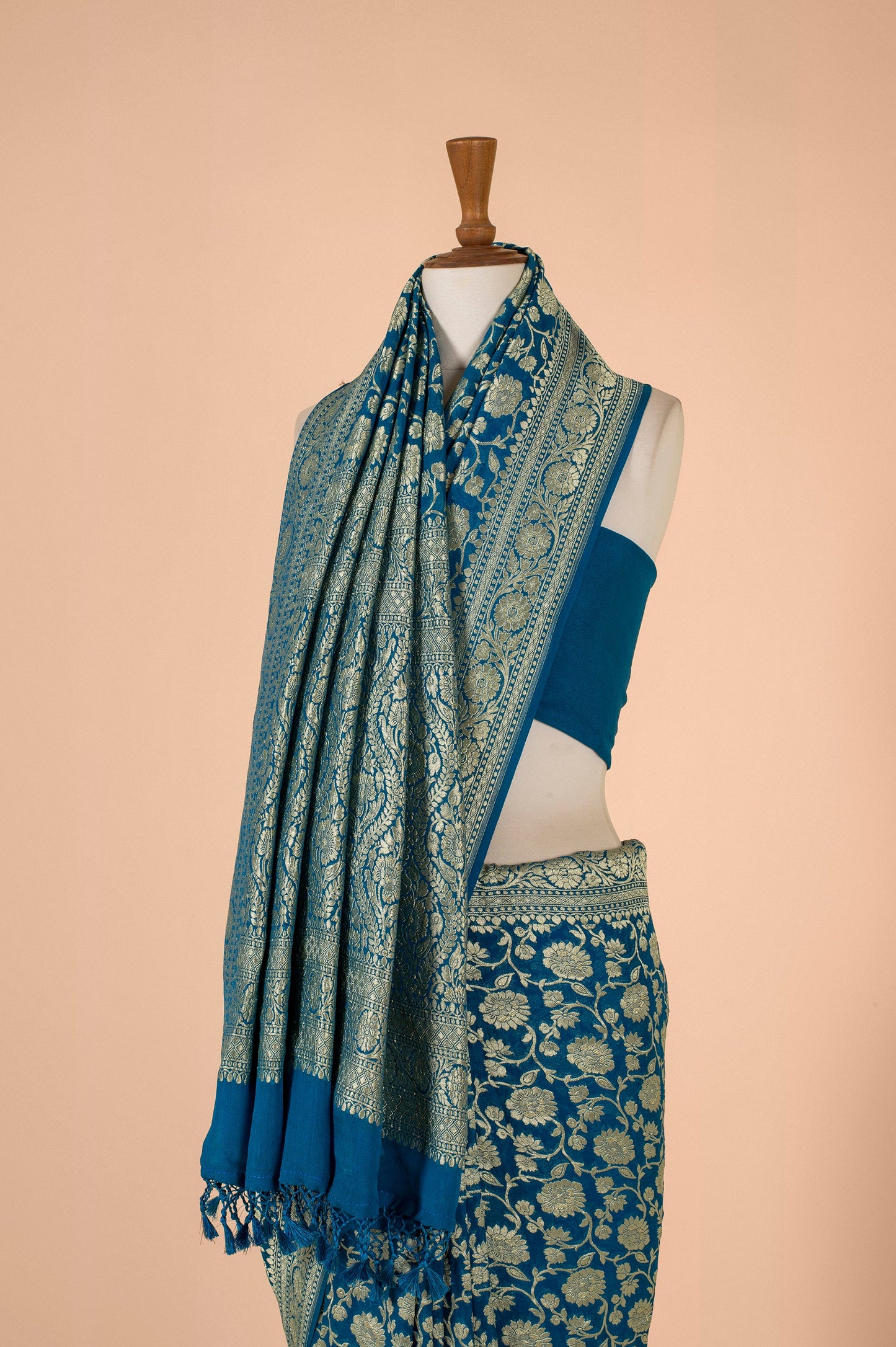 Handwoven Blue Georgette Sari