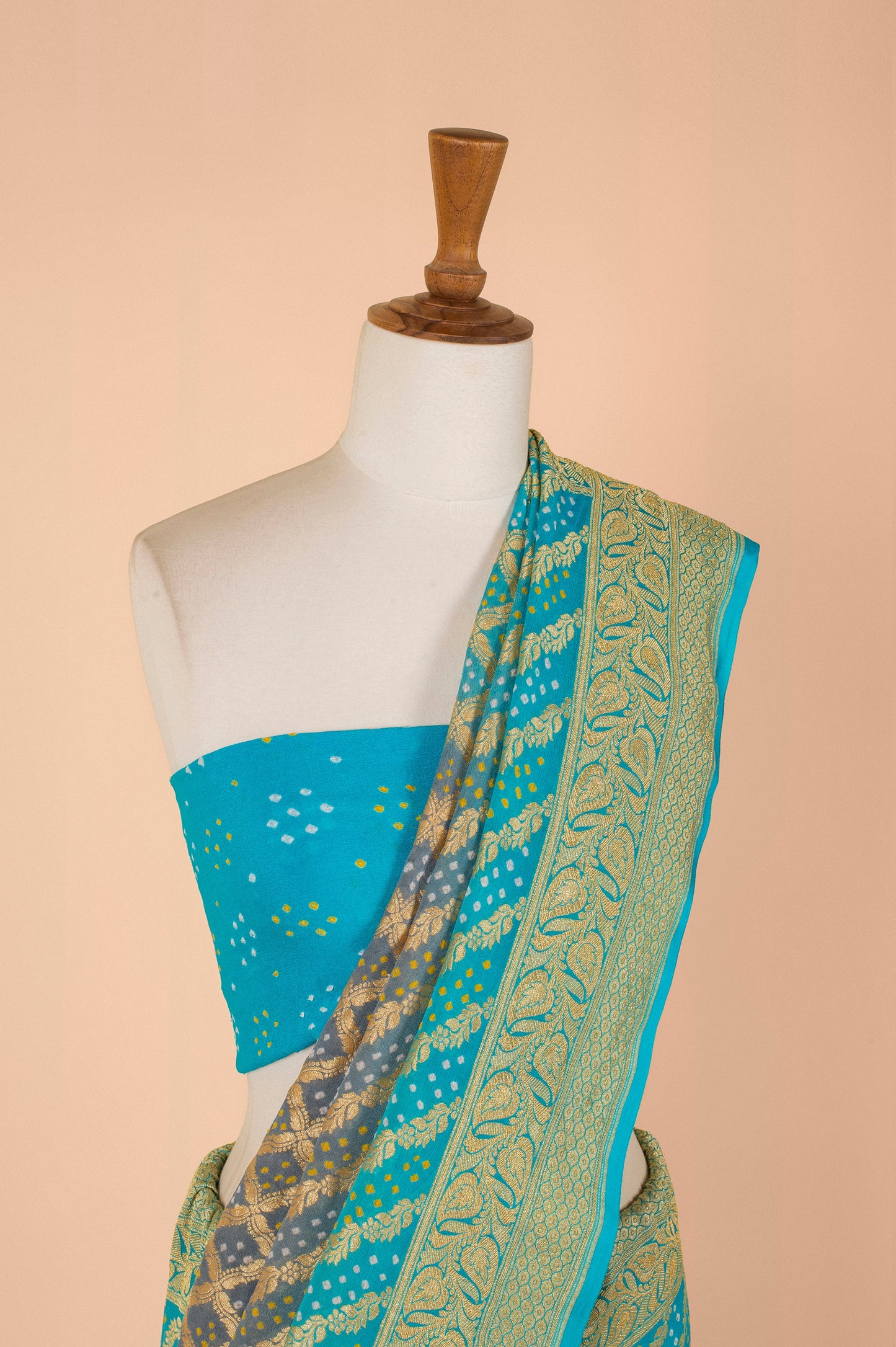 Handwoven Blue and Grey Bandhani Saree