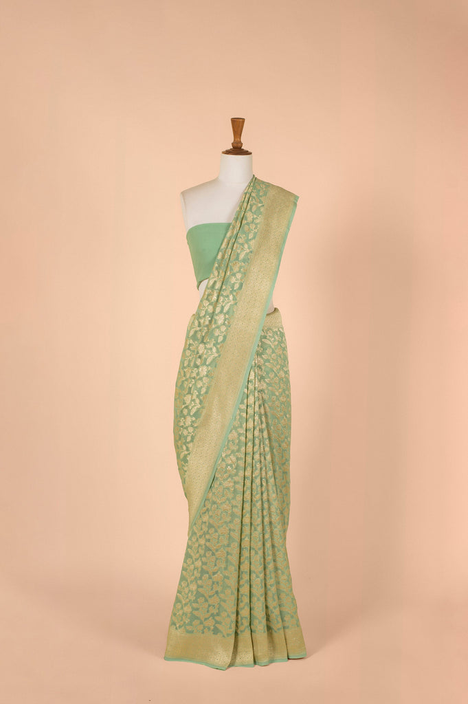 Handwoven Green Georgette Sari
