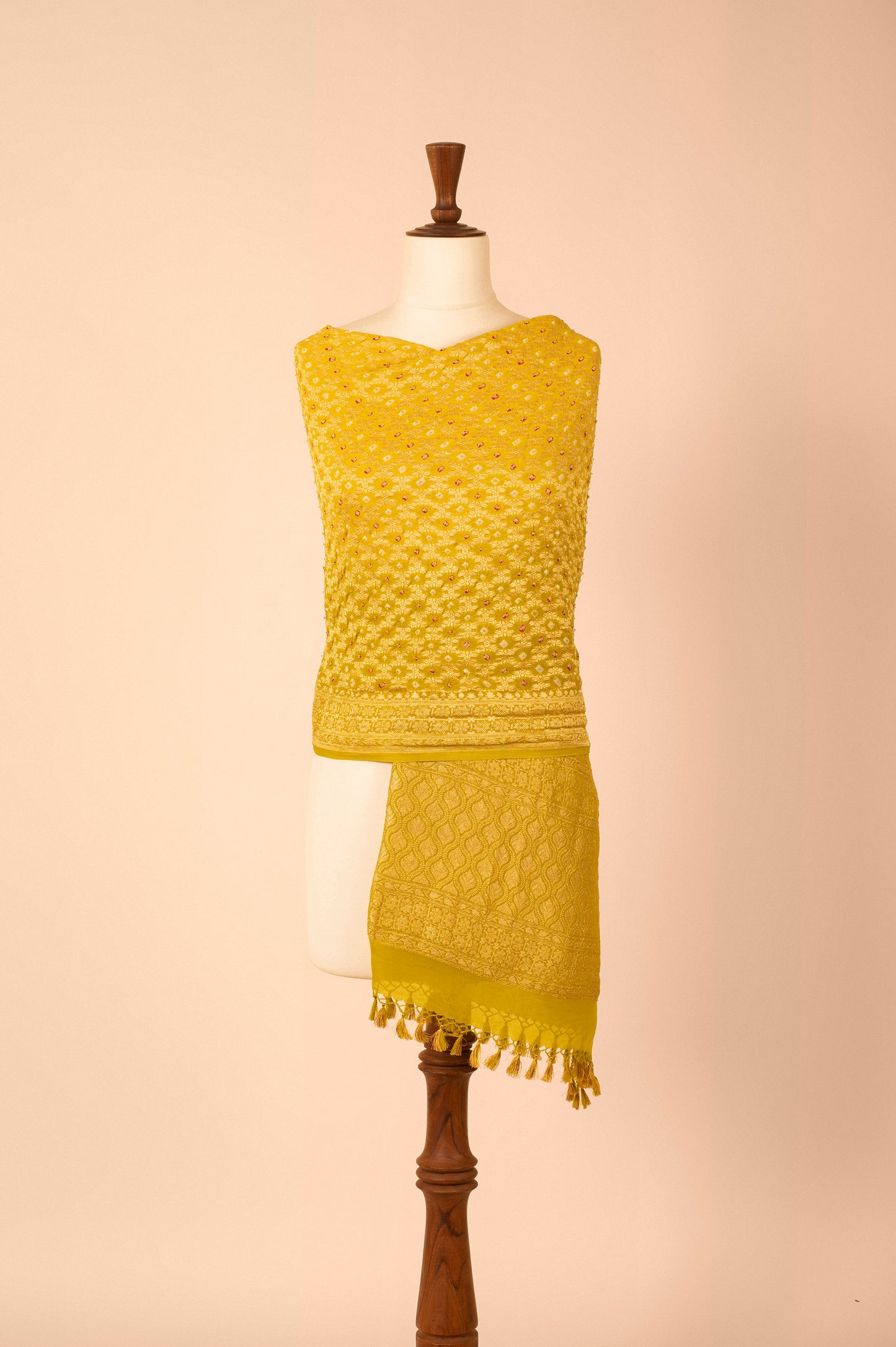 Handwoven Mustard Georgette Bandhani Dupatta