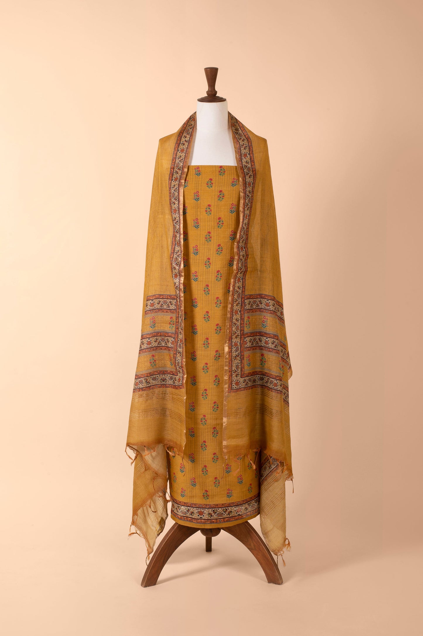 Handwoven Mustard Digital Printed Tussar Suit Piece