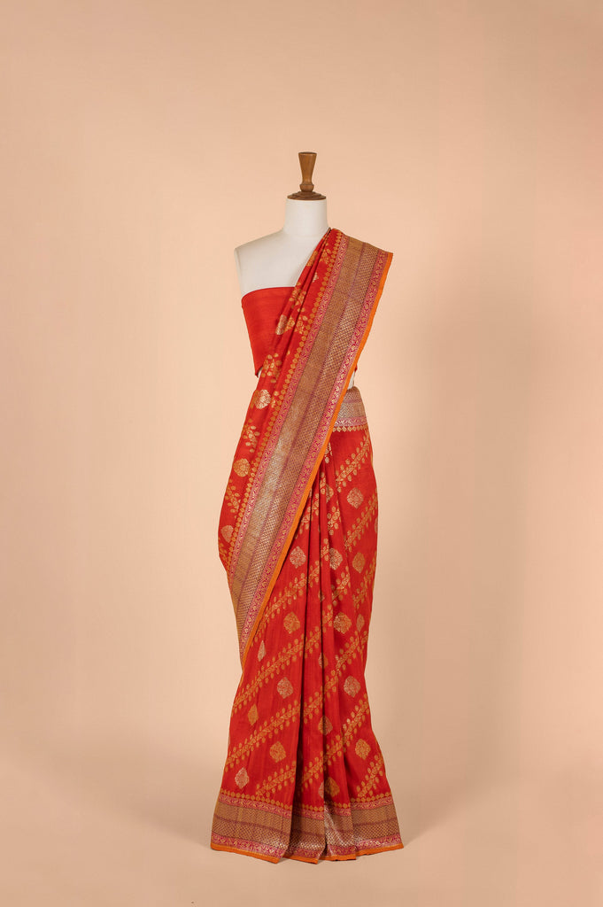 Handwoven Red Tussar Silk Sari