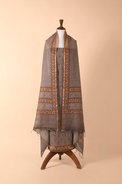 Handwoven Beige Digital Printed Tussar Suit Piece