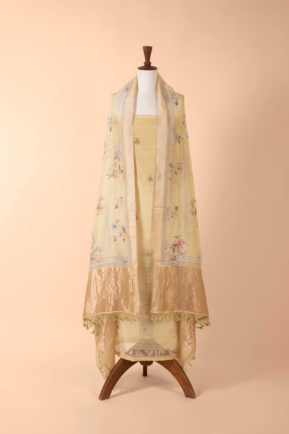 Handwoven Yellow Digital Printed Tussar Suit Piece