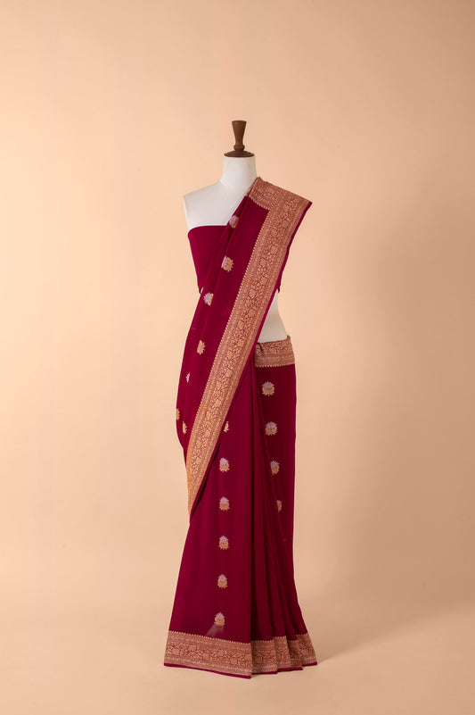 Handwoven Deep Red Georgette Sari