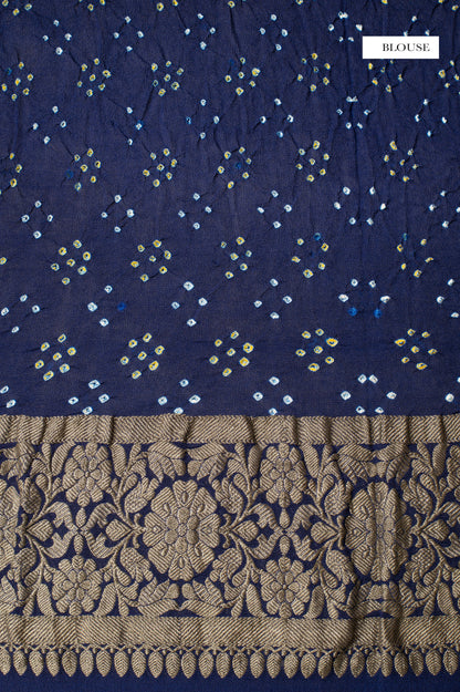 Handwoven Navy Blue Bandhani Sari