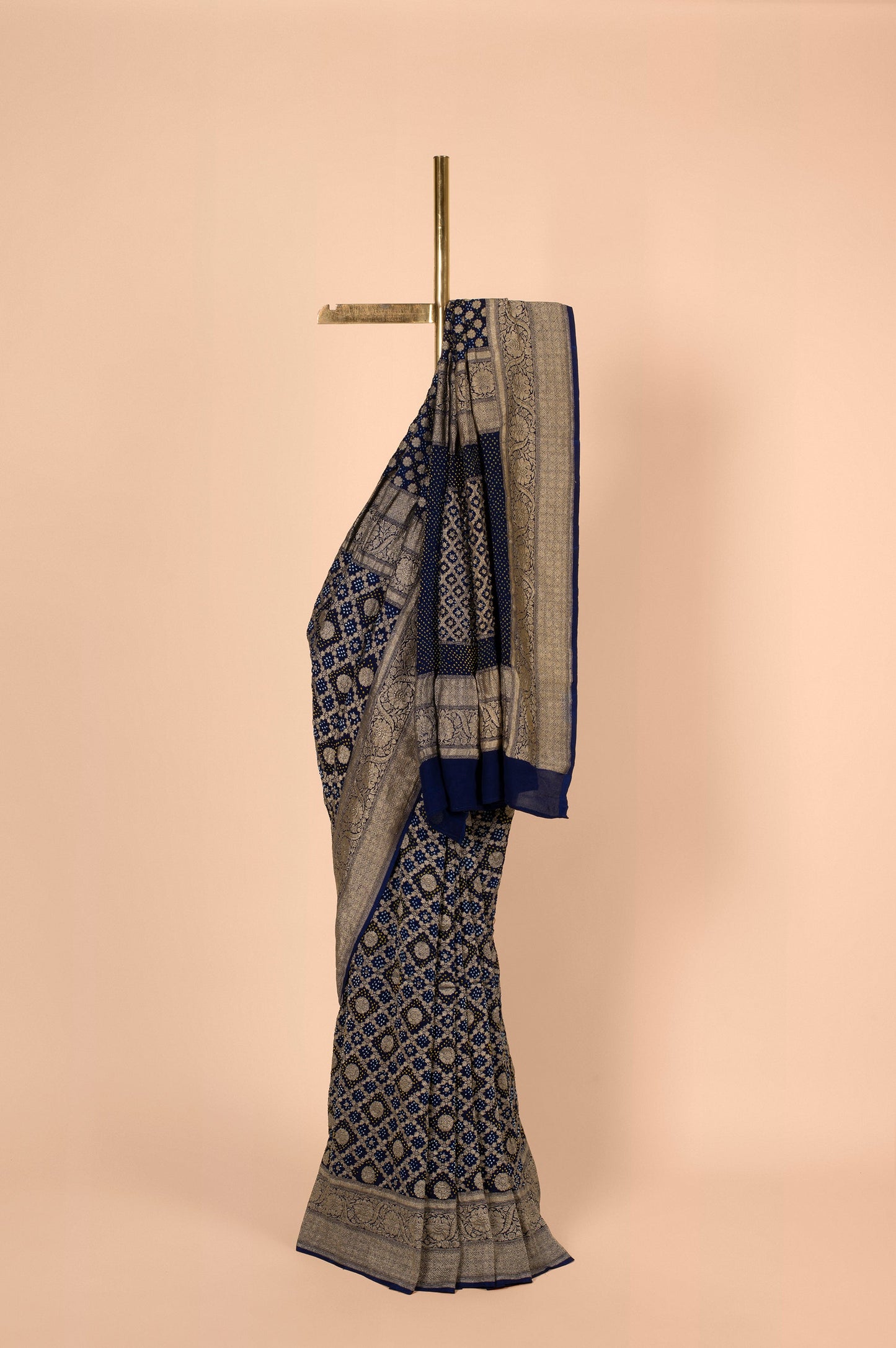 Handwoven Navy Blue Bandhani Sari