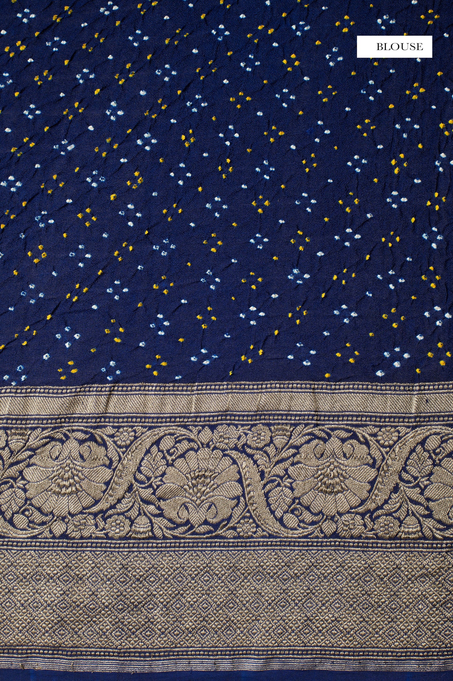 Handwoven Navy Blue Bandhani Sari