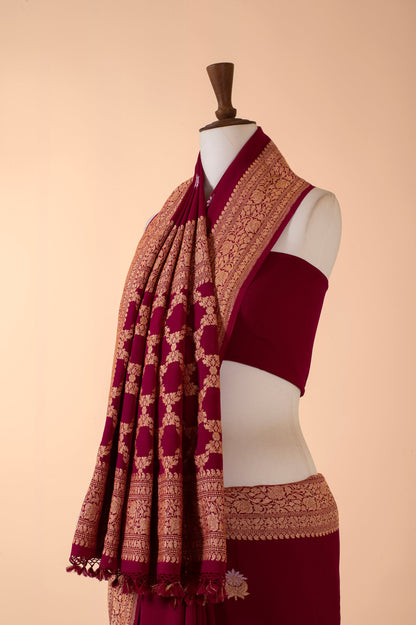 Handwoven Deep Red Georgette Sari