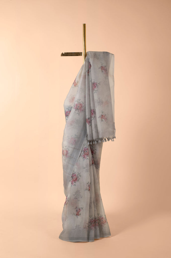 Handwoven Grey Organza Sari