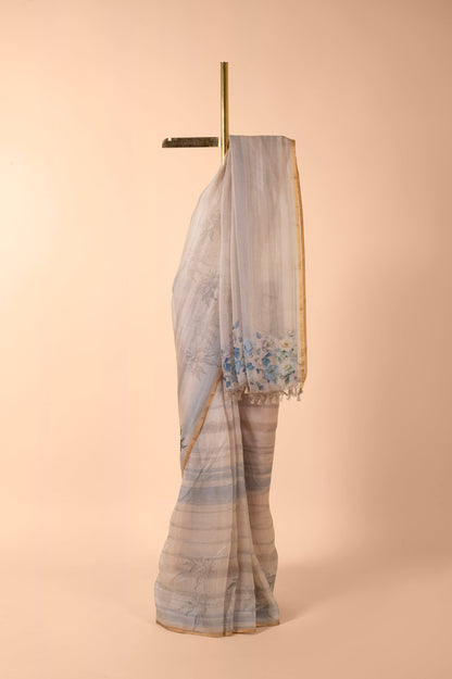 Handwoven Grey Organza Sari