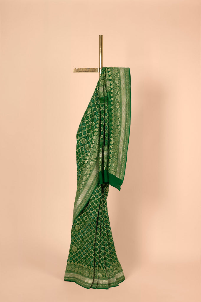Handwoven Green Bandhani Sari