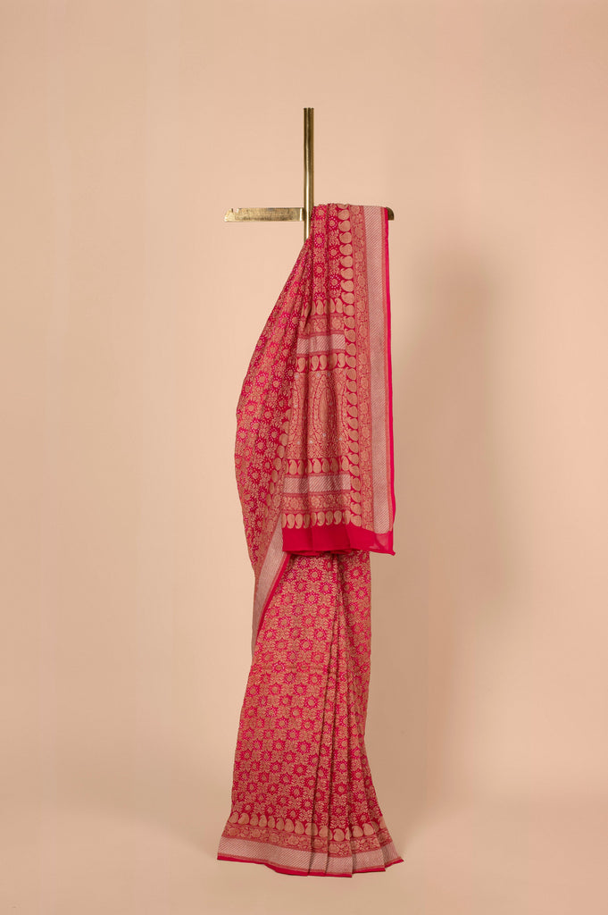Handwoven Pink Bandhani Sari