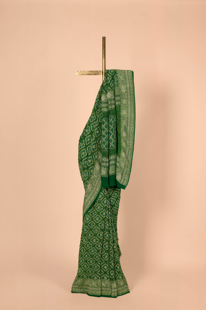 Handwoven Green Bandhani Sari