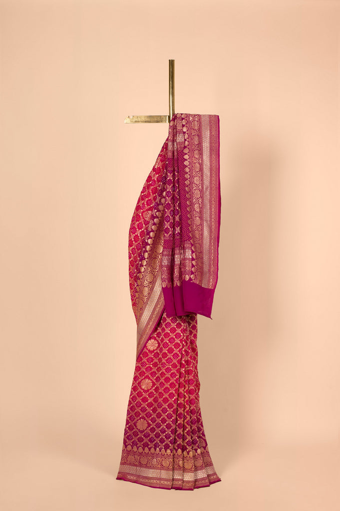 Handwoven Pink Bandhani Sari