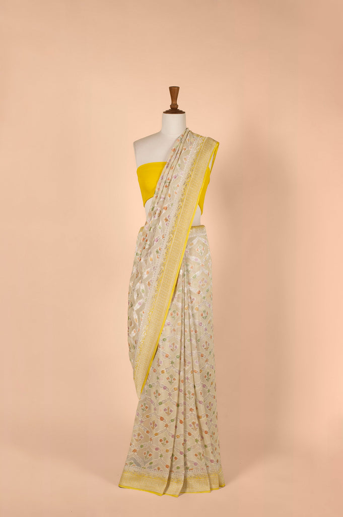 Handwoven Yellow Georgette Sari