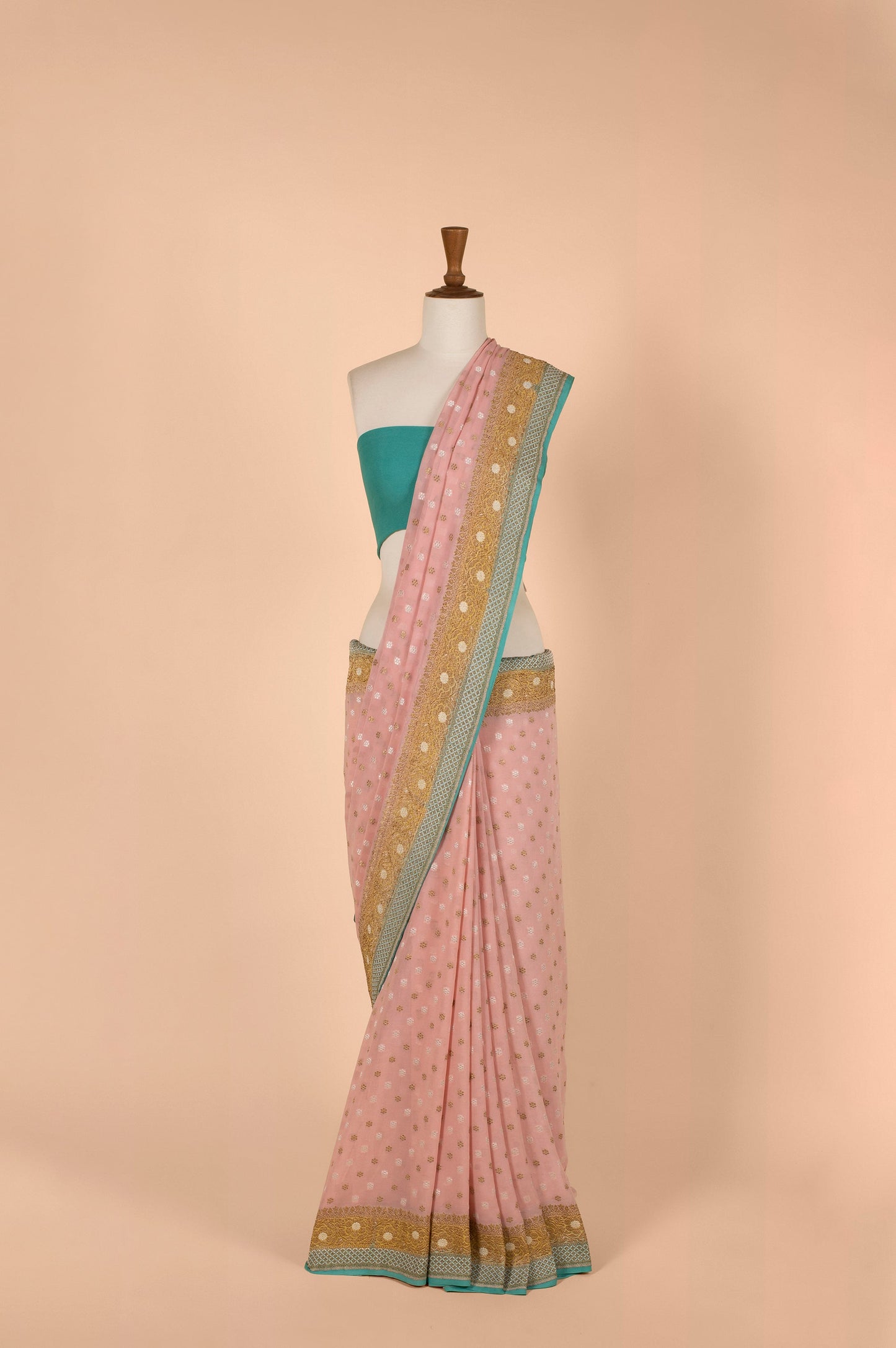 Handwoven Pink Georgette Sari