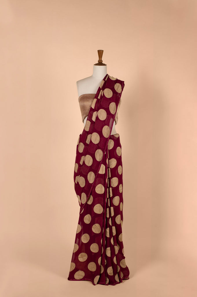 Handwoven Wine Georgette Sari