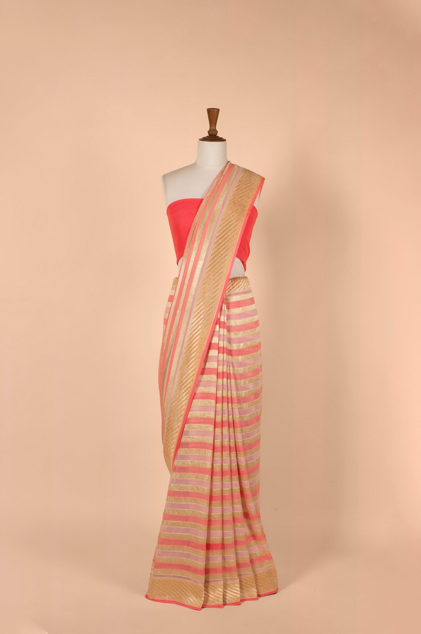 Handwoven Peach Georgette Sari